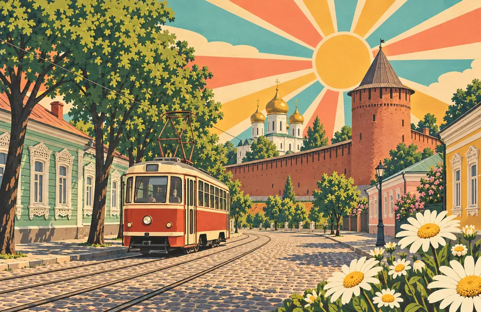Коломна на трамвае с ребёнком — обложка маршрута по городу Подмосковье