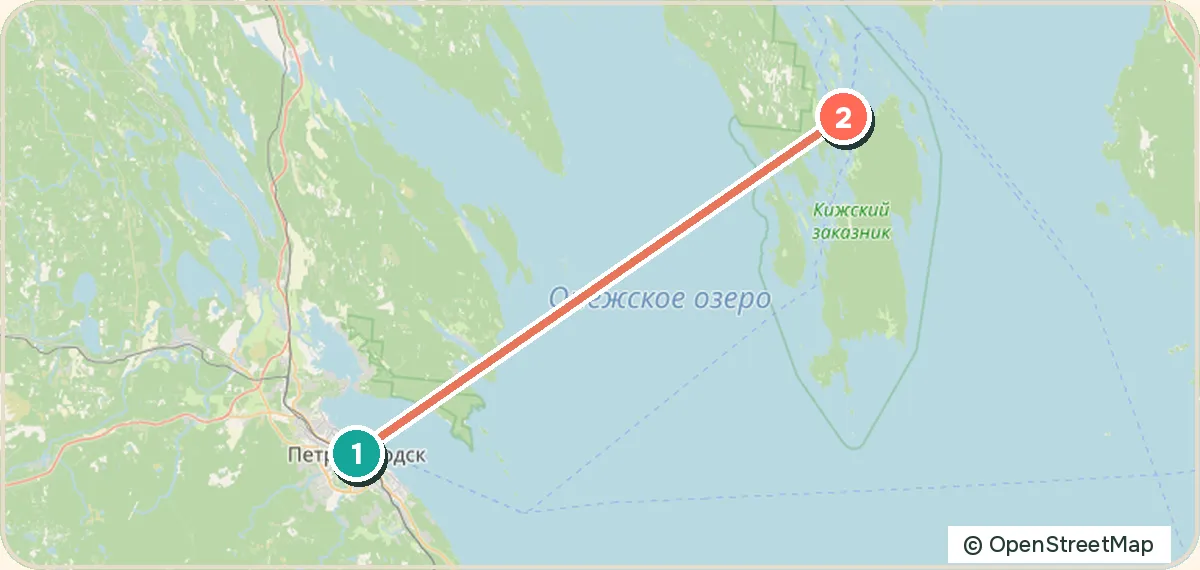 Карта маршрута «Карелия в сентябре: шхеры, Валаам и Кижи»: 2 точек