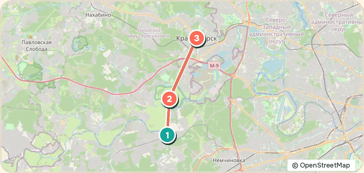 Карта маршрута «Хайк: Барвиха — Красногорск»: 3 точек