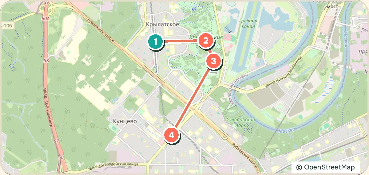 Карта маршрута «Хайк: Крылатские холмы и Каменная Клетва»: 4 точек