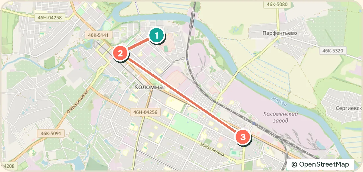 Карта маршрута «Коломна вдвоём с ночёвкой в замке»: 3 точек