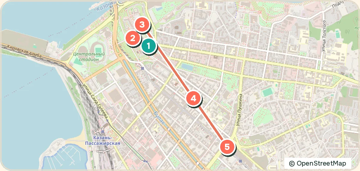 Карта маршрута «Кремль и улица Баумана»: 5 точек