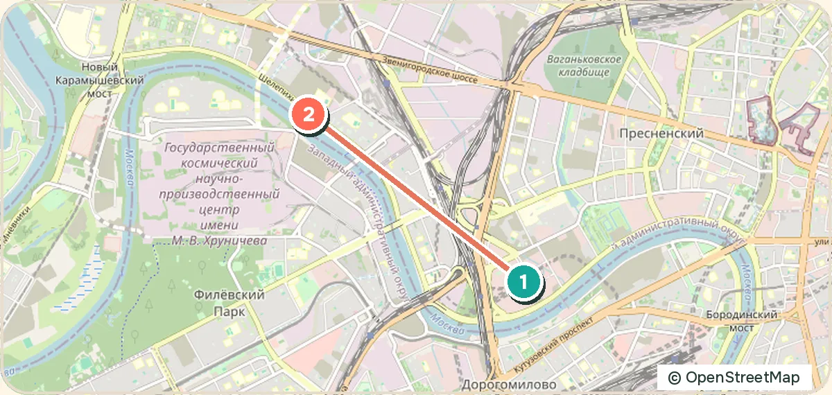 Карта маршрута «Москва-Сити и виды с берега»: 2 точек