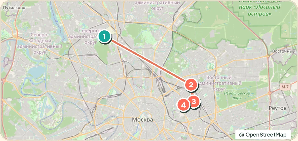 Карта маршрута «Осенняя Москва: старые парки и тихие аллеи»: 4 точек