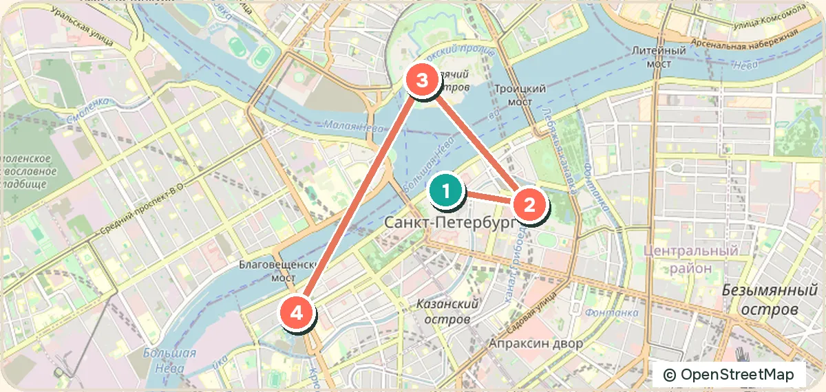 Карта маршрута «Петербург: классика за два дня»: 4 точек