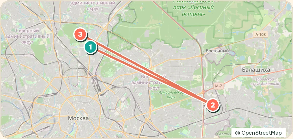 Карта маршрута «С детьми: к звёздам»: 3 точек