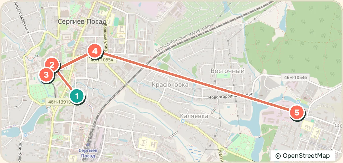 Карта маршрута «Сергиев Посад: Лавра, музеи и скит»: 5 точек