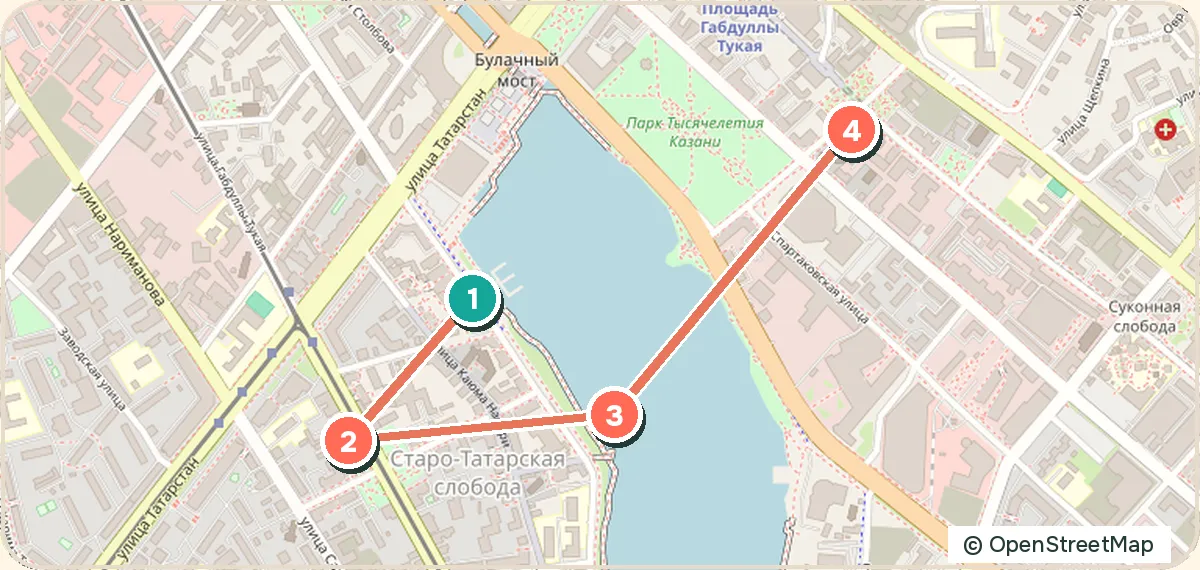 Карта маршрута «Старо-Татарская слобода и озеро Кабан»: 4 точек