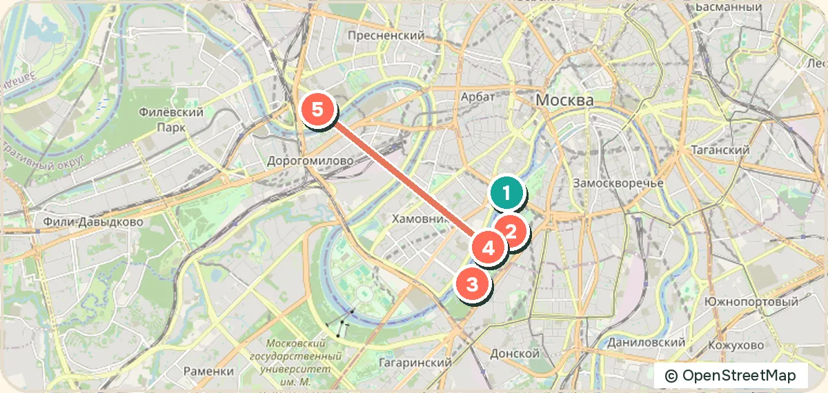 Карта маршрута «Вело: Крымский мост — Москва-Сити»: 5 точек