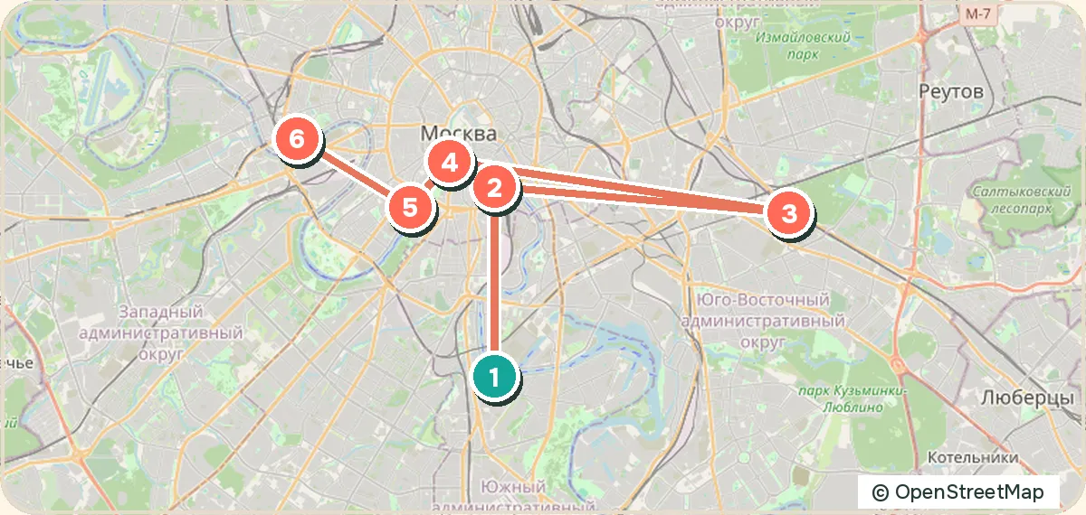 Карта маршрута «Вело: от Нагатинской набережной до Сити»: 6 точек