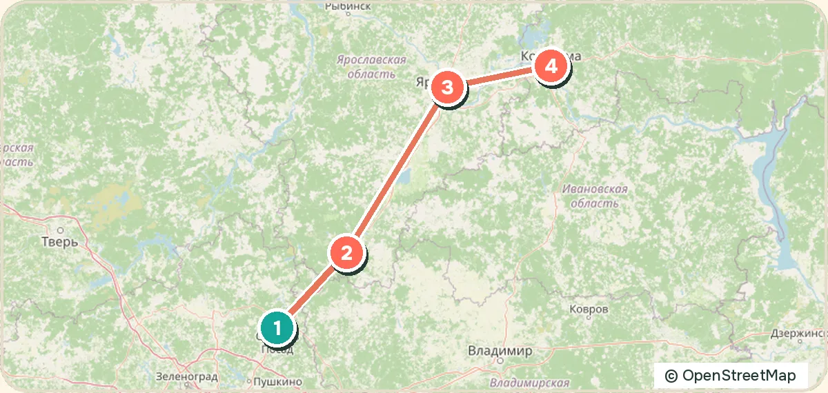 Карта маршрута «Золотое кольцо осенью»: 4 точек